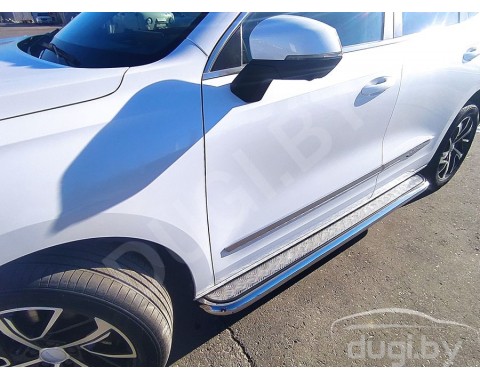 HAVAL JOLION с 2020-н.в. боковые подножки Hector D53 из нержавеющей стали и накладным листом из алюминия 